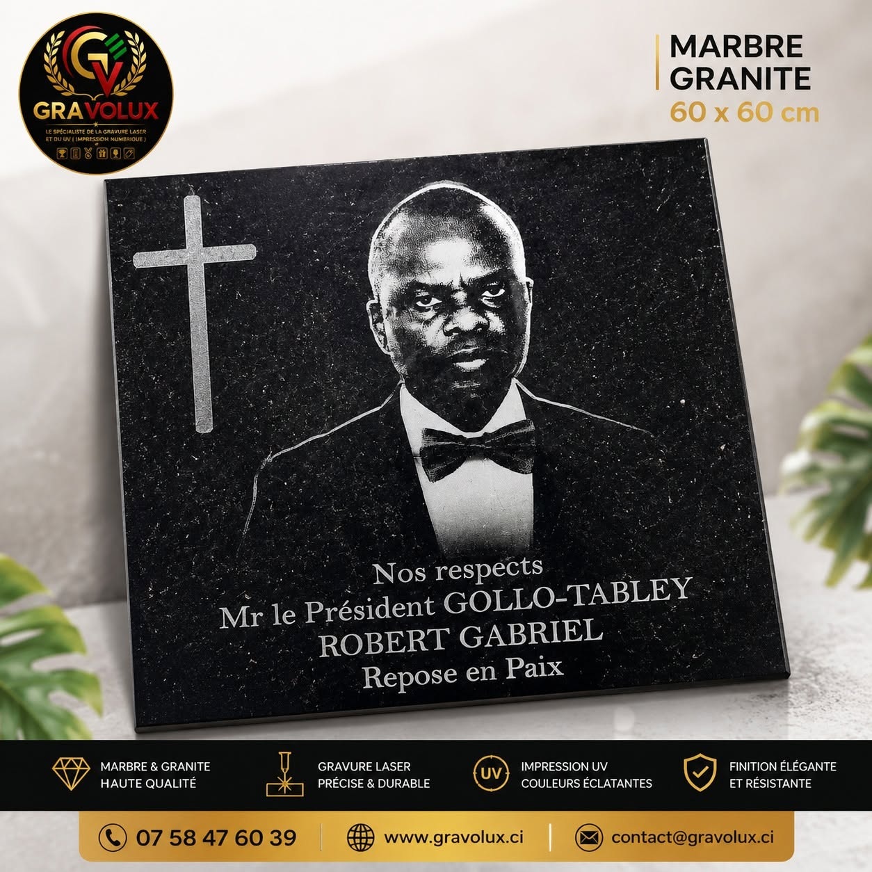 Plaque mortuaire personnalisée en granit noir